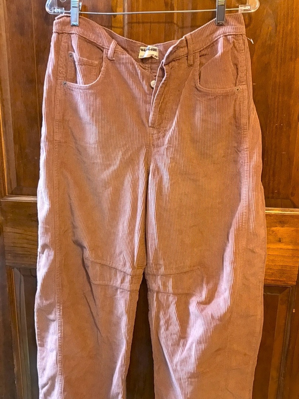 Free People We The Free Good Luck Mid- Rise Cord Barrel Jeans in “Withered Rose”